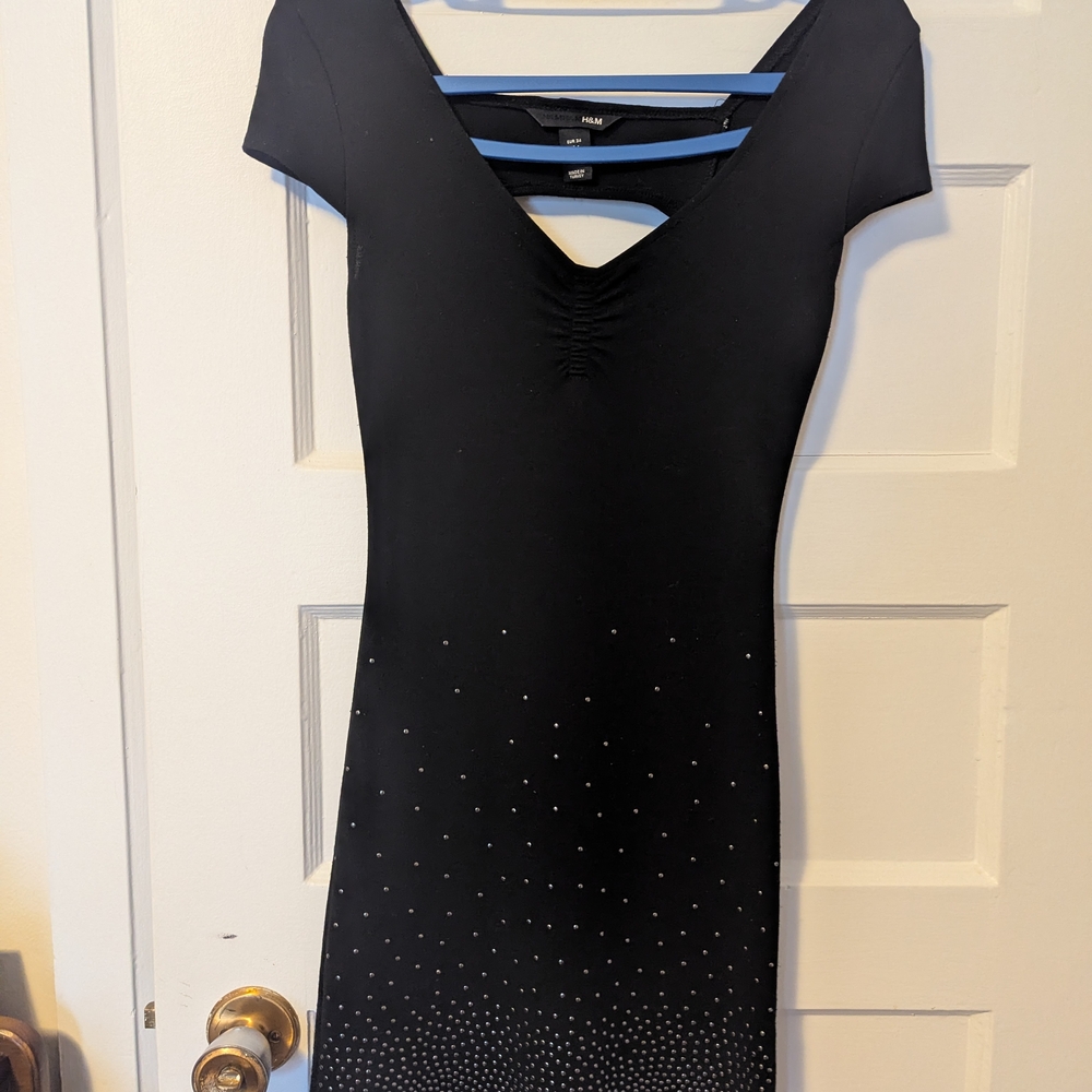 Elegant Black Dress with Rhinestone Detailing Work Once